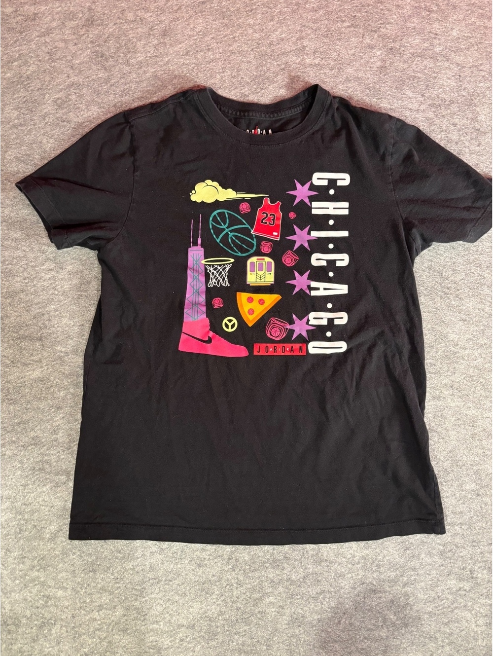 Jordan Chicago Graphic T-Shirt Size Small Black Cotton